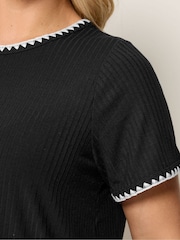 Yours Curve Black Ribbed Whip Stitch Swing T-Shirt - Image 3 of 5