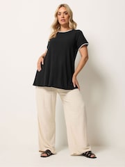 Yours Curve Black Ribbed Whip Stitch Swing T-Shirt - Image 4 of 5