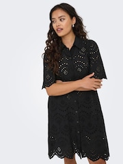 ONLY Black Short Sleeve Broderie Anglais Summer Dress - Image 1 of 6