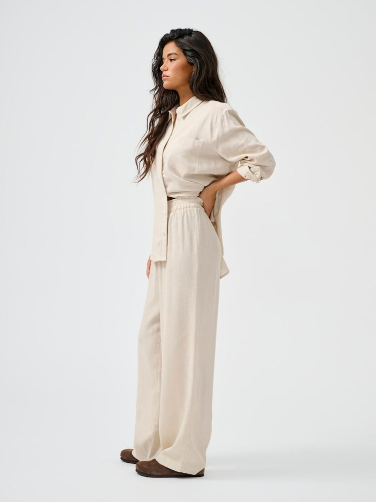 ONLY Cream Linen Blend Wide Leg Trousers - Image 1 of 7