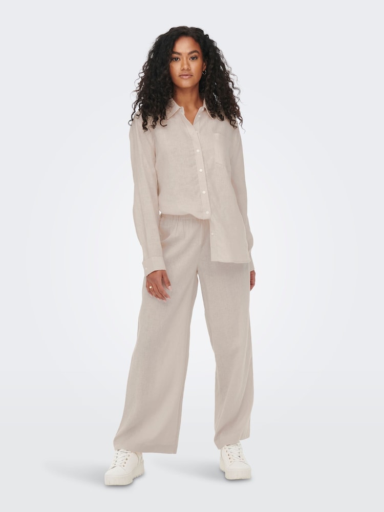 ONLY Cream Linen Blend Wide Leg Trousers - Image 2 of 7