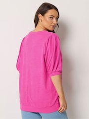 Yours Curve Pink Puff Sleeve Top - Image 3 of 5