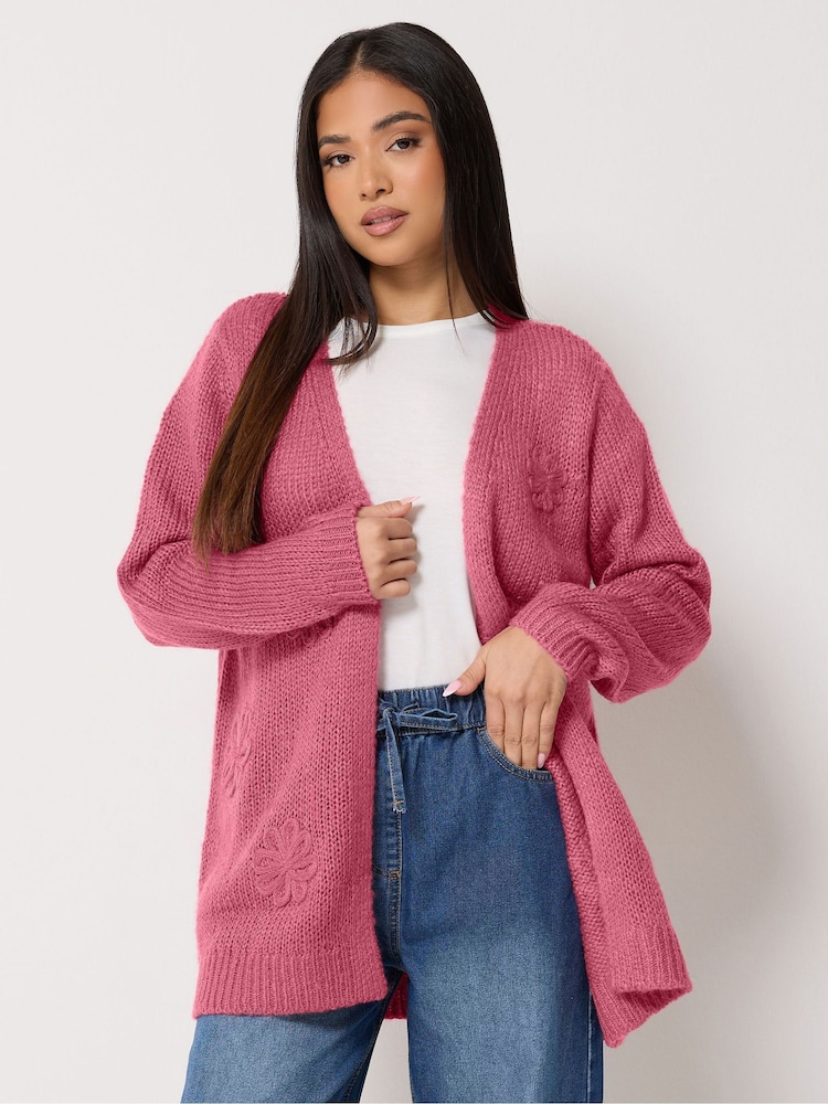 M&Co Pink Petite Flower Embroidered Edge To Edge Cardigan - Image 1 of 5