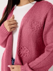M&Co Pink Petite Flower Embroidered Edge To Edge Cardigan - Image 4 of 5