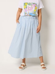 Yours Curve Blue Stripe Poplin Midaxi Skirt - Image 1 of 5