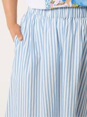 Yours Curve Blue Stripe Poplin Midaxi Skirt - Image 4 of 5