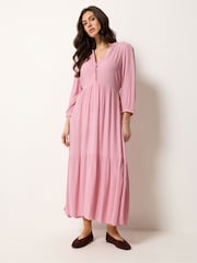 M&Co Pink Tiered Half Placket Maxi Dress - Image 2 of 5