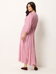 M&Co Pink Tiered Half Placket Maxi Dress - Image 3 of 5