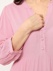 M&Co Pink Tiered Half Placket Maxi Dress - Image 4 of 5