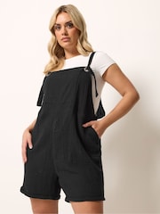 Yours Curve Black Short Dungarees - Image 1 of 5