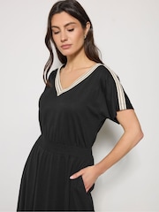M&Co Black V-Neck Contrast Trim Midi Dress - Image 4 of 5