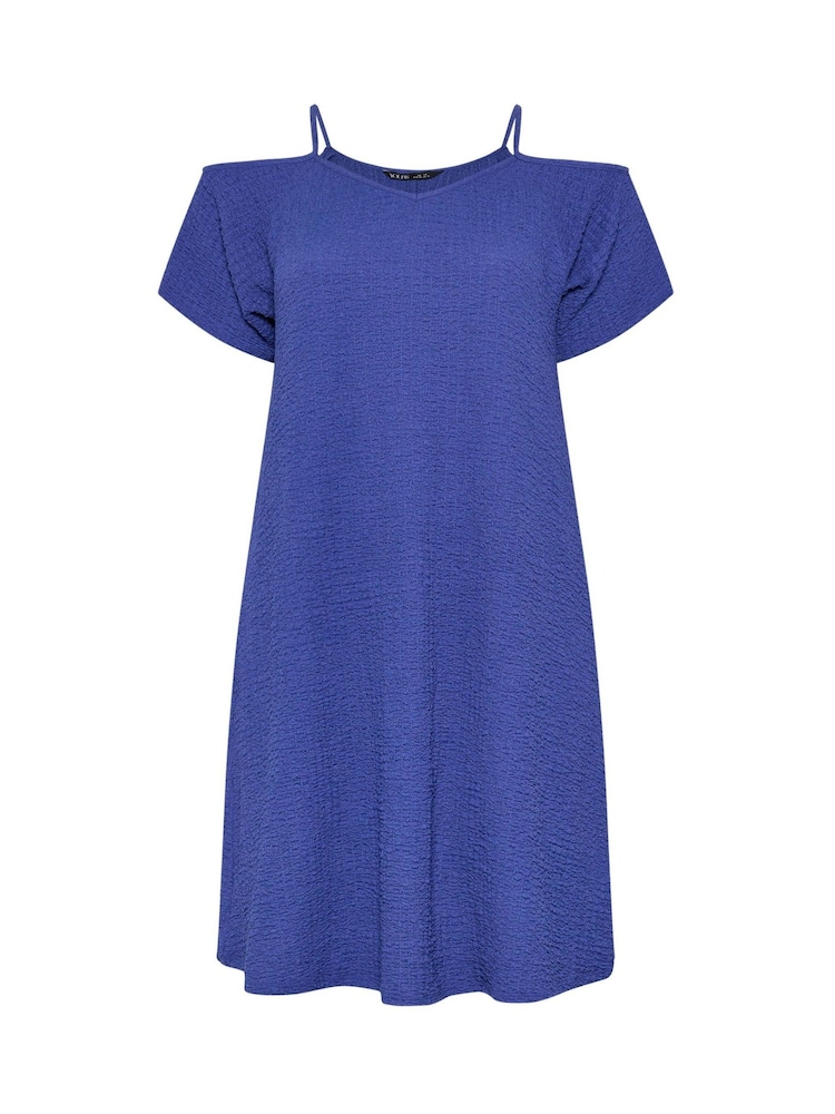 Azul - Yours Curve Textured Cold Shoulder Dress - Imagen 5 de 5