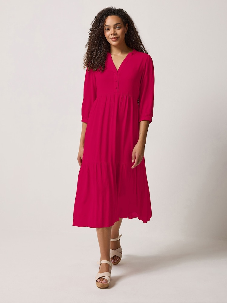 Красный - Ярусное платье макси с защипами M&Co - Изображение 2 5