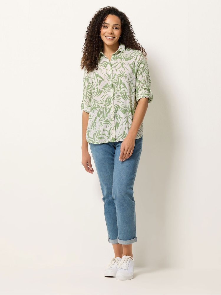 M&Co Khaki Green Leaf Print Tab Sleeve Shirt - Image 2 of 5