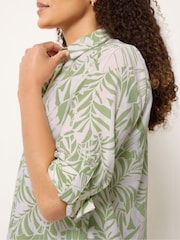 M&Co Khaki Green Leaf Print Tab Sleeve Shirt - Image 4 of 5