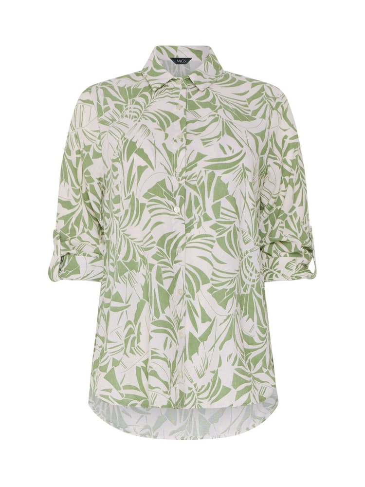 M&Co Khaki Green Leaf Print Tab Sleeve Shirt - Image 5 of 5