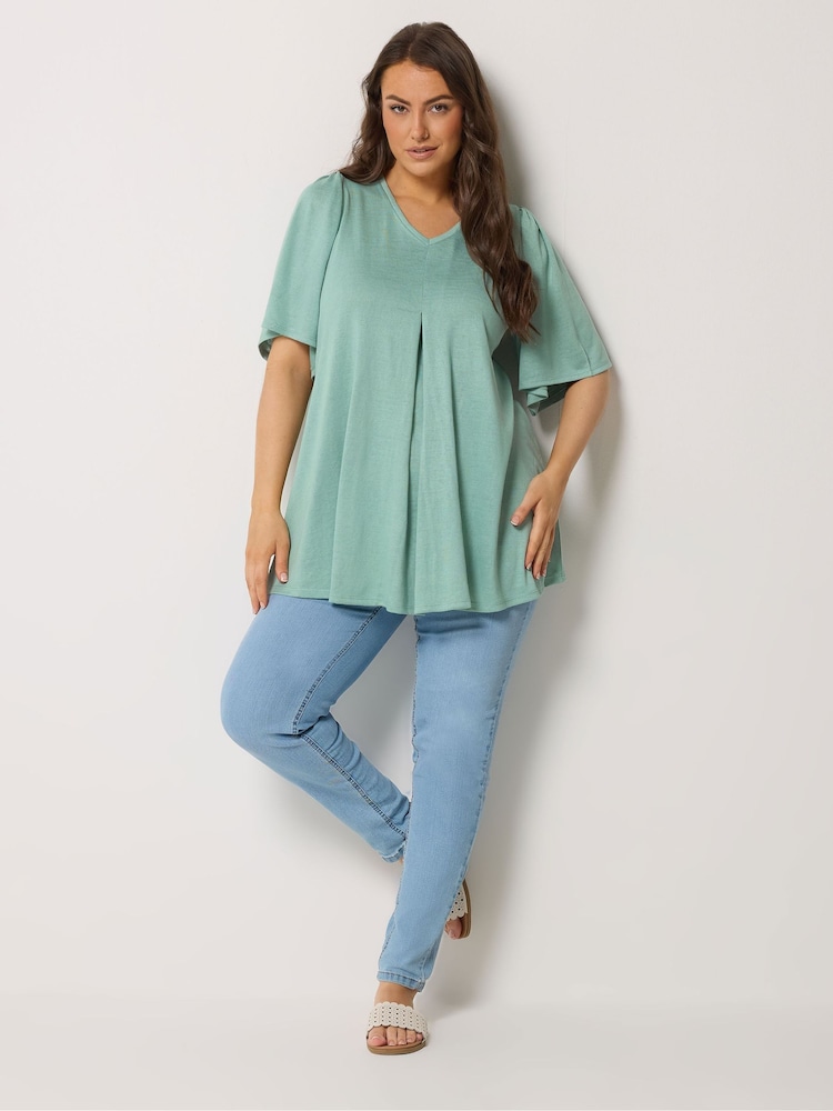 Yours Curve Green Pleated Front Tunics - Image 2 of 5