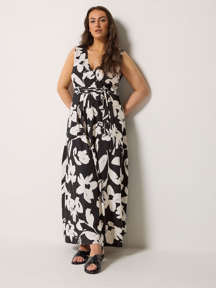 Yours Curve Black Sleeveless Wrap Front Dress - Image 1 of 5