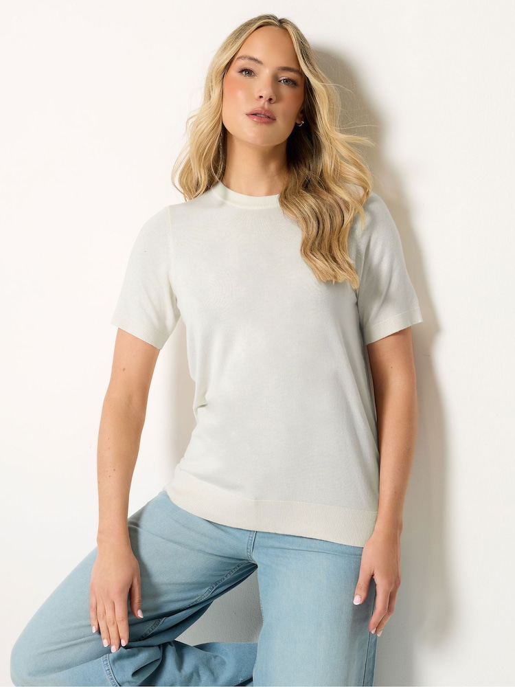 Long Tall Sally White Short Sleeve Knitted Jumper - Image 1 of 5 Long Tall Sally White Short Sleeve Knitted Jumper - Image 1 of 5