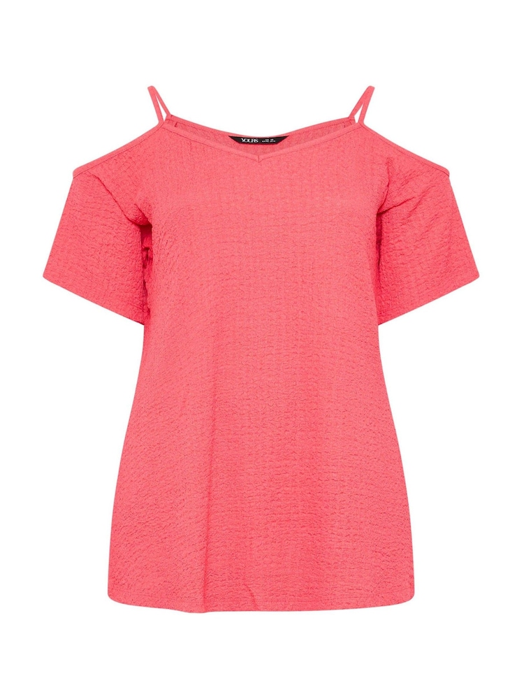 Yours Curve Pink Textured Cold Shoulder Top - Image 5 of 5