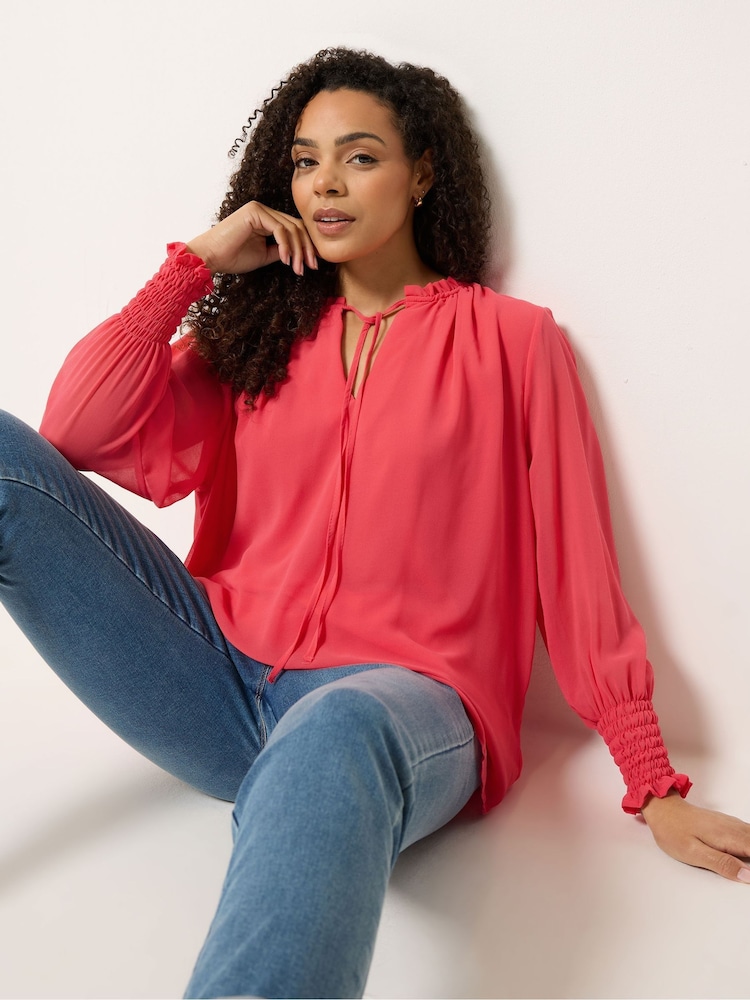 M&Co Orange Tie Neck Blouse - Image 1 of 5 M&Co Orange Tie Neck Blouse - Image 1 of 5