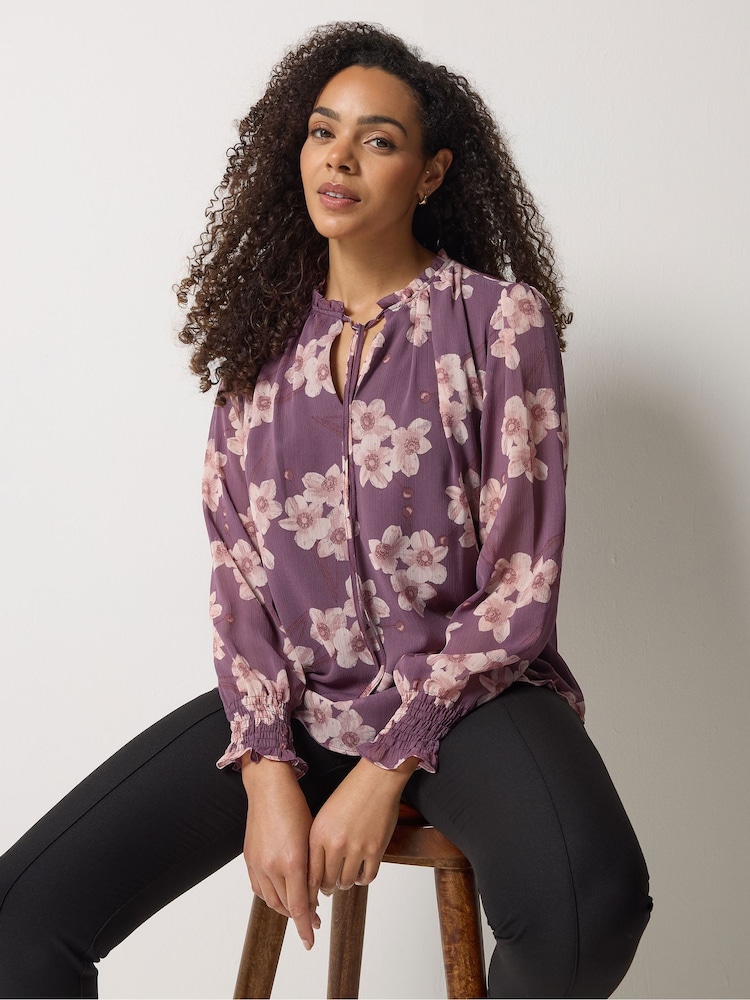 M&Co Purple Tie Neck Blouse - Image 1 of 6 M&Co Purple Tie Neck Blouse - Image 1 of 6