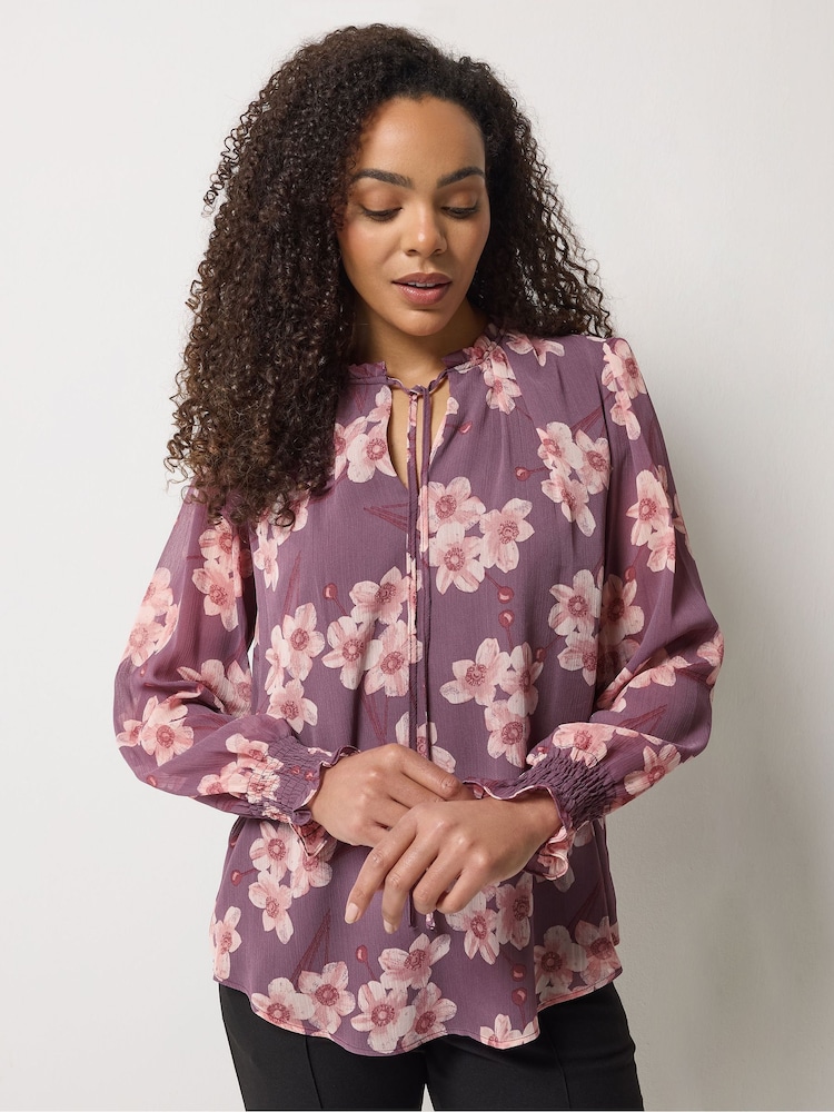 M&Co Purple Tie Neck Blouse - Image 2 of 6 M&Co Purple Tie Neck Blouse - Image 2 of 6