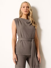 Long Tall Sally Brown Sleeveless Textured Belted T-Shirt - Image 1 of 5