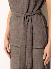 Long Tall Sally Brown Sleeveless Textured Belted T-Shirt - Image 4 of 5