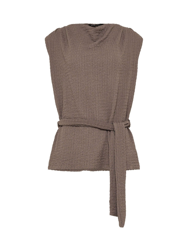 Long Tall Sally Brown Sleeveless Textured Belted T-Shirt - Image 5 of 5 Long Tall Sally Brown Sleeveless Textured Belted T-Shirt - Image 5 of 5