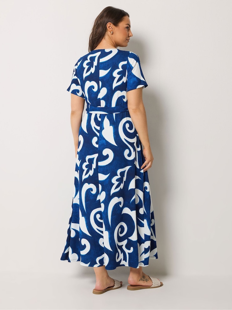 Yours Curve Blue Wrap Front Dress - Image 2 of 5