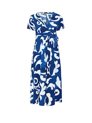 Yours Curve Blue Wrap Front Dress - Image 5 of 5