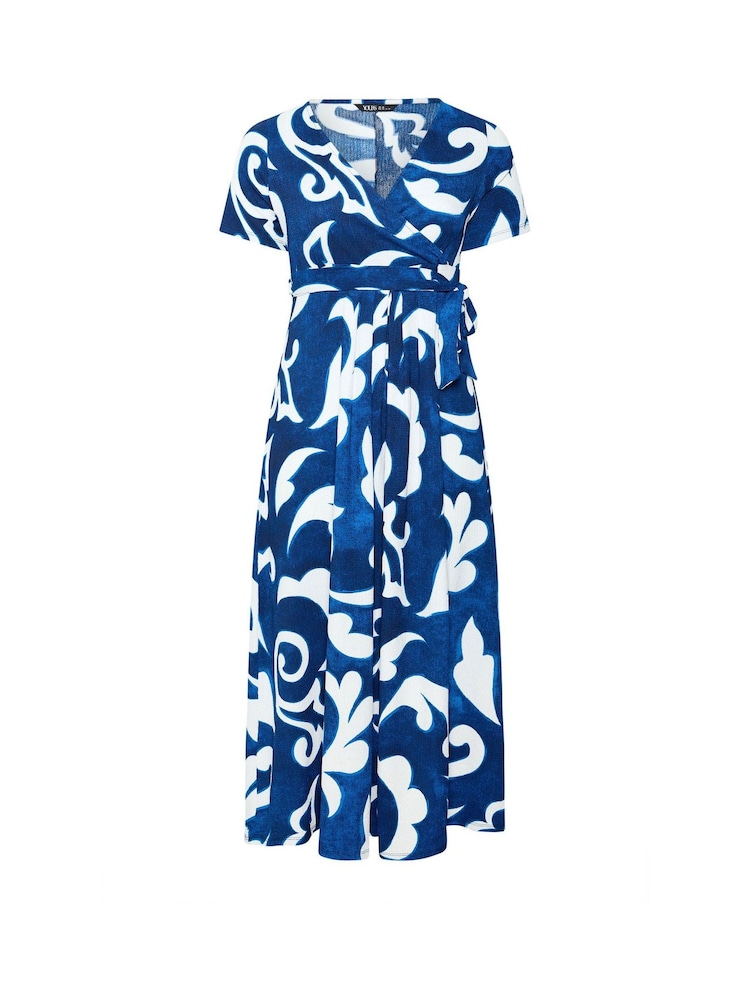 Yours Curve Blue Wrap Front Dress - Image 5 of 5