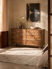 Mid Natural Lloyd Solid Mango Wood 6 Drawer Wide Chest of Drawers - Image 1 of 9