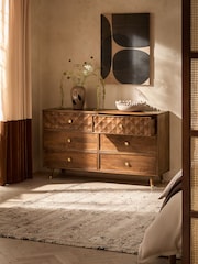 Mid Natural Lloyd Solid Mango Wood 6 Drawer Wide Chest of Drawers - Image 2 of 9