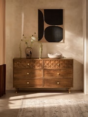 Mid Natural Lloyd Solid Mango Wood 6 Drawer Wide Chest of Drawers - Image 4 of 9