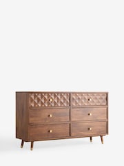 Mid Natural Lloyd Solid Mango Wood 6 Drawer Wide Chest of Drawers - Image 8 of 9