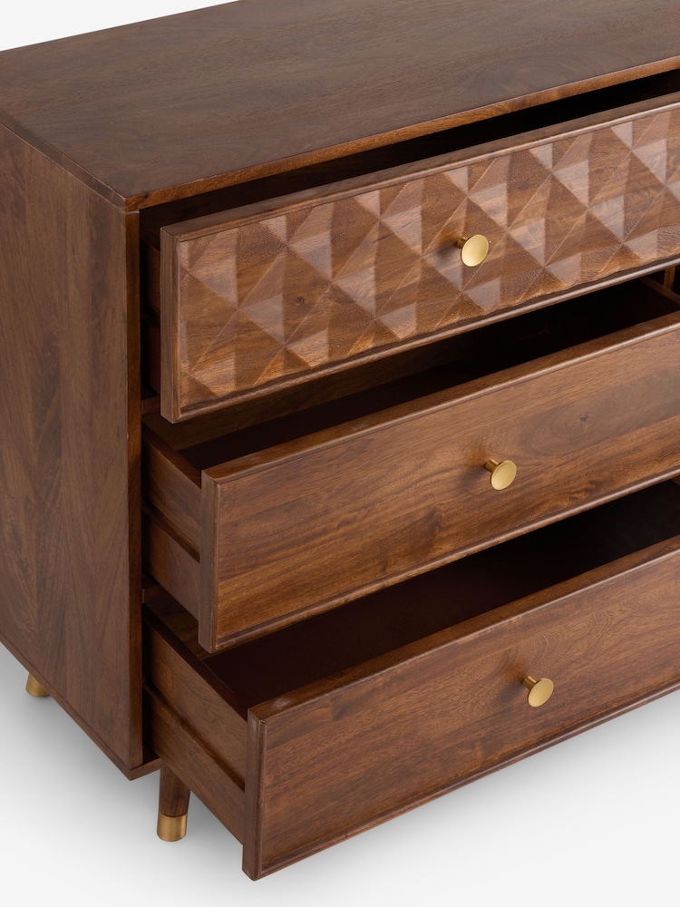 Mid Natural Lloyd Solid Mango Wood 6 Drawer Wide Chest of Drawers - Image 9 of 9 Mid Natural Lloyd Solid Mango Wood 6 Drawer Wide Chest of Drawers - Image 9 of 9