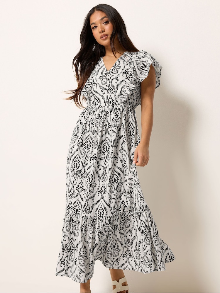 PixieGirl Petite White Linen Blend Frill Print Maxi Dress - Image 2 of 4