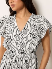 PixieGirl Petite White Linen Blend Frill Print Maxi Dress - Image 4 of 4