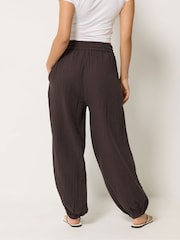 PixieGirl Petite Brown Cheesecloth Balloon Trousers - Image 3 of 6