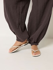PixieGirl Petite Brown Cheesecloth Balloon Trousers - Image 4 of 6