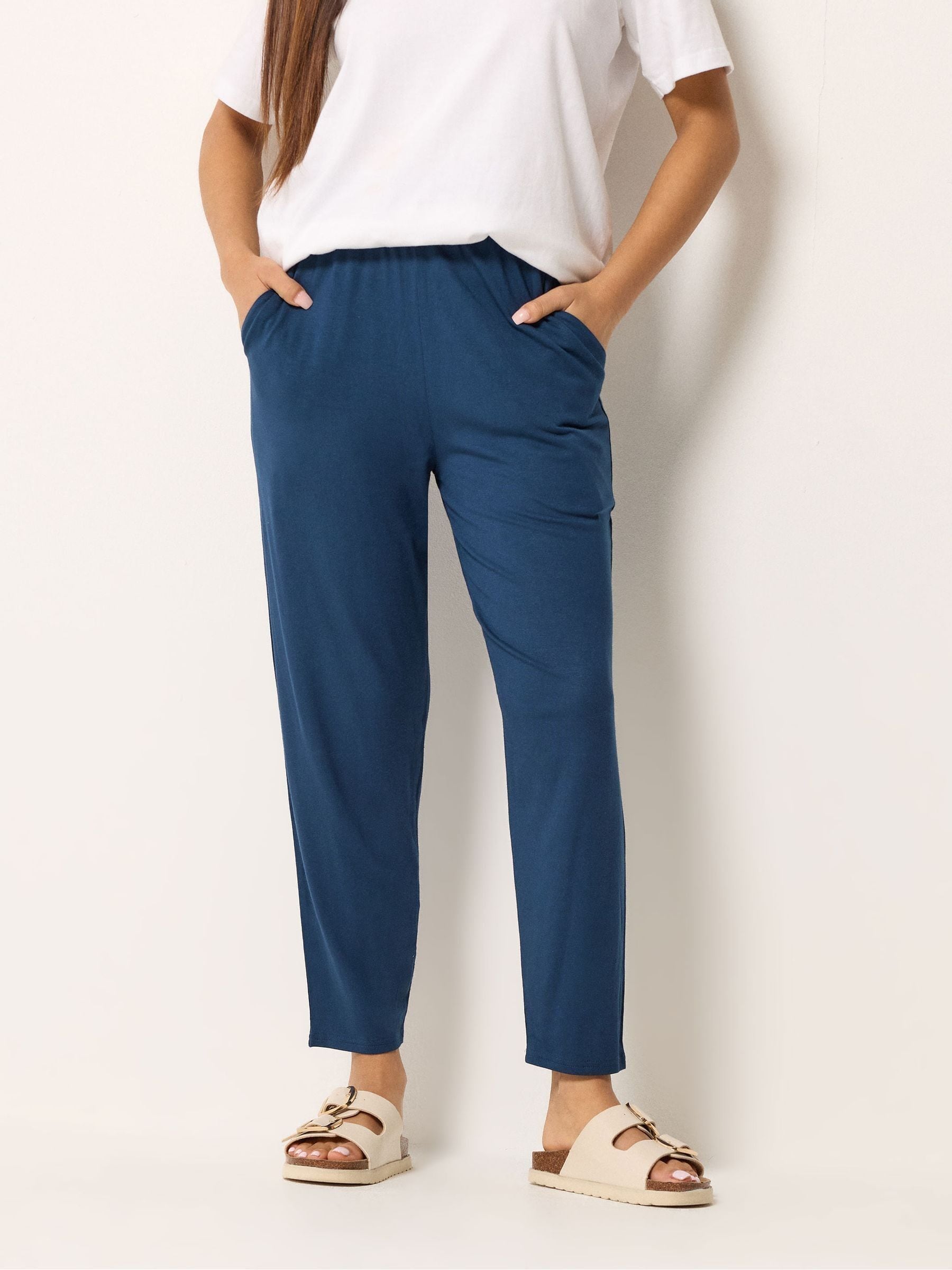 M & Co Women's Blue Petite Jersey Hareem Trousers