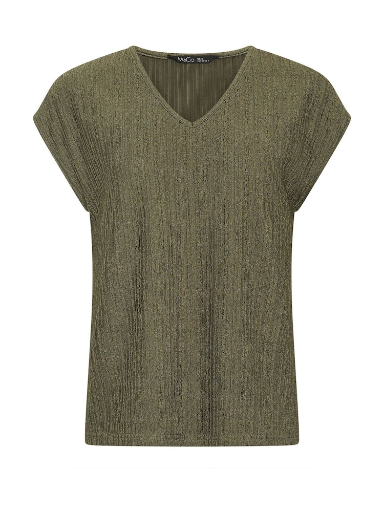 ירוק - M&Co Petite Textured V-Neck T-Shirt - תמונה 5 מתוך 5