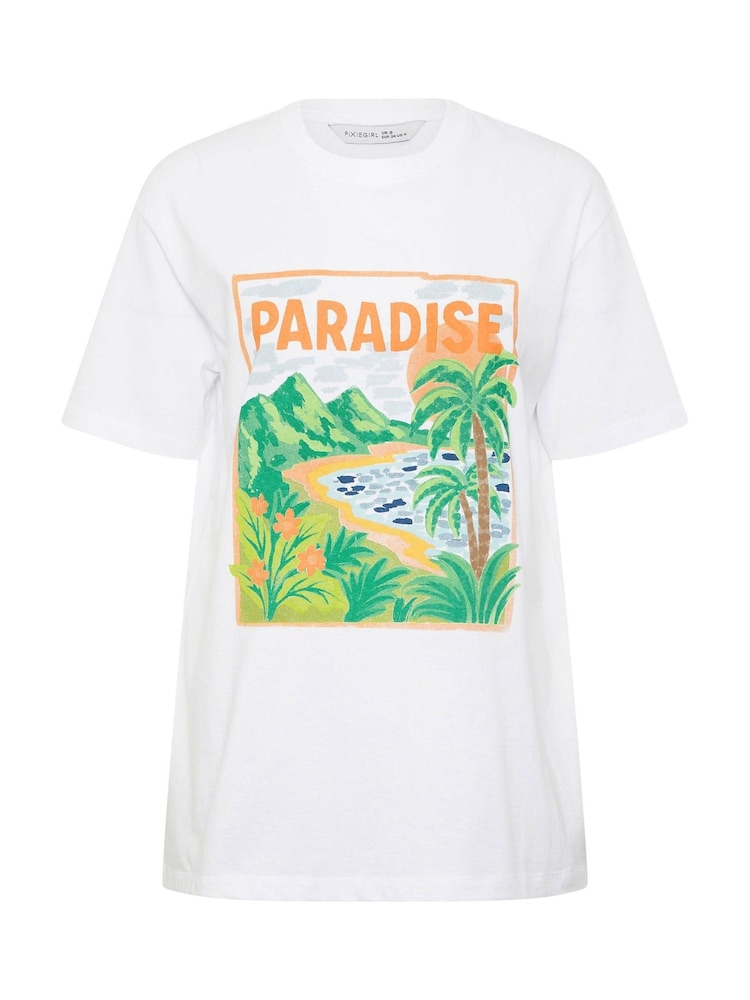 PixieGirl Petite Paradise Slogan T-Shirt - תמונה 5 מתוך 5