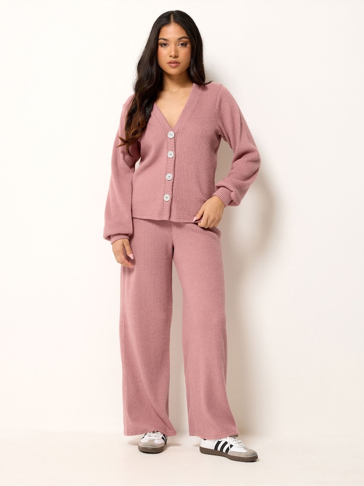 PixieGirl Petite Pink Soft Touch Wide Leg Trousers - Image 1 of 5 PixieGirl Petite Pink Soft Touch Wide Leg Trousers - Image 1 of 5