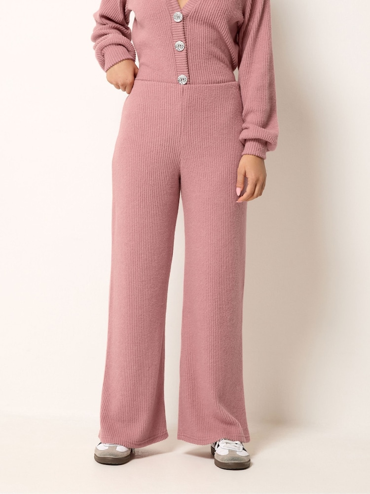 PixieGirl Petite Pink Soft Touch Wide Leg Trousers - Image 2 of 5 PixieGirl Petite Pink Soft Touch Wide Leg Trousers - Image 2 of 5