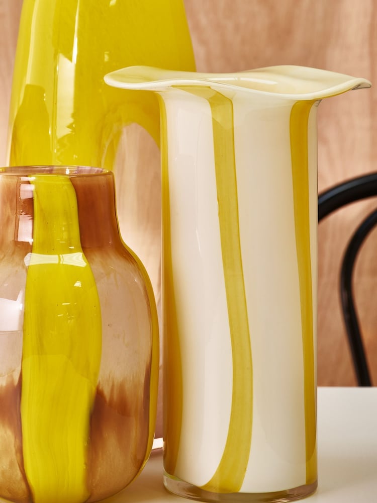 Oliver Bonas Yellow Niu Striped Glass Vase - Image 2 of 6