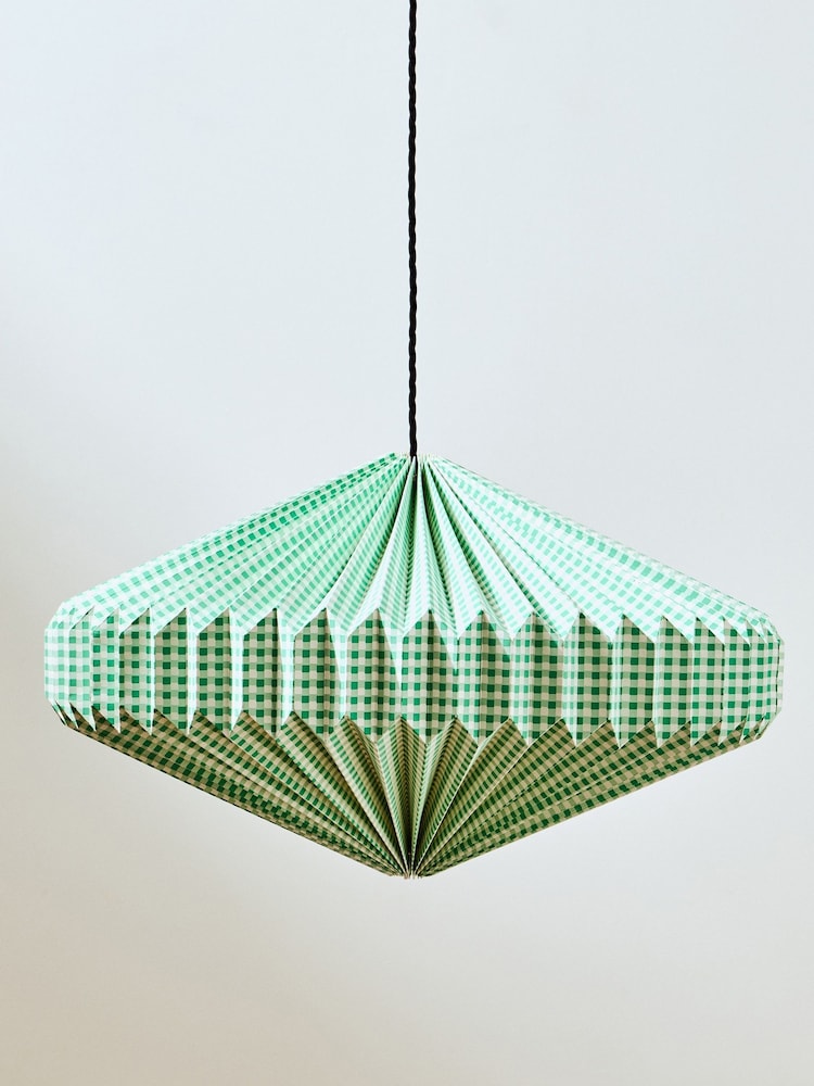 Oliver Bonas Green Vadella Gingham Paper Lamp Shade - Image 1 of 4