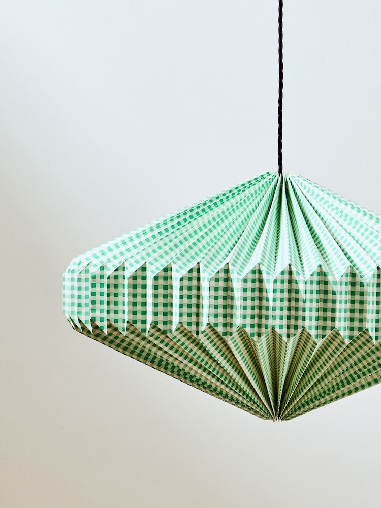 Oliver Bonas Green Vadella Gingham Paper Lamp Shade - Image 2 of 4